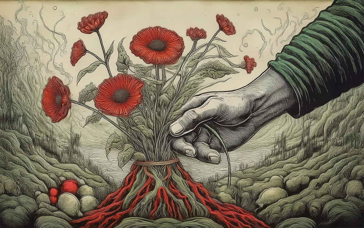 Firefly_A hand gently gathering wildflowers, herbs, or apples — not overfilled, just a few, t 558677 copy