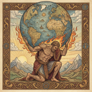 Firefly_Can you make an image in the style of Atlas holding the world on his shoulders 628578 (1)